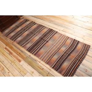 Turkish Rug, Runner 3.4x9.5 ft Vintage Rug, <b>Brown</b> Geometric <b>Wool</b> Rug - Product Image 3