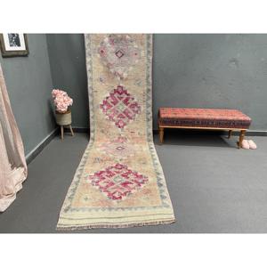 3.2x11.6 ft Turkish Rug, <b>Runner</b> Vintage Rug, <b>Red</b> Camouflage Rug - Product Image 1