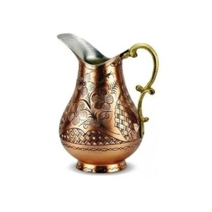Jarra de agua potable decorativa para casa, jarra de cobre aislada con acabado pulido brillante, jarra contenedora de agua potable - Product Image 4
