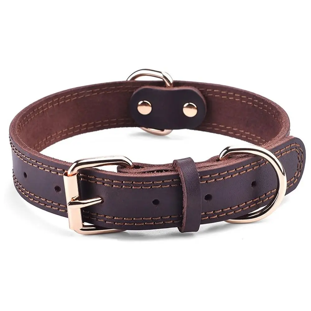 Top Quality Soft Padded Leather Brass Buckle Dog Luxury Neck Collar Wholesale