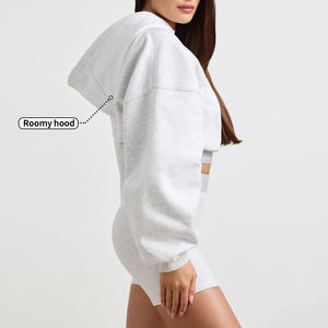 Womens Front Logo Hoodie 100% Cotton <b>Stand</b> Collar Solid Breathable Winter Fleece Fabric <b>Drop</b> Shoulder Casual Sweatshirt - Product Image 5