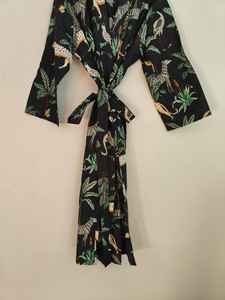<b>Black</b> Jungle Print <b>Women's</b> Cotton Kimono <b>Robe</b>-V-Neck Full Length Soft Summer Luxury Gift - Product Image 3