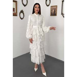 Vestido Largo Blanco con Volantes - Blanco - Product Image 1
