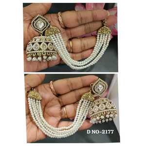 Boucles d'oreilles pendantes Polki Mehandi Bahubali en perles plaquées or avec motif floral pour les occasions de mariage des femmes SKU 2177 A-5 - Product Image 5