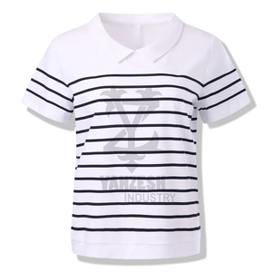 2023 nouvelles femmes coton/fibre de bambou à manches courtes pour Polo femmes été o-cou T-Shirt pull solide motif tricoté - Product Image 4