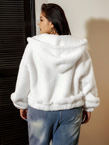 Winter Women's Sherpa Fleece Hooded Zipper Hoodie with <b>Fur</b> <b>Trim</b> Full Customization Custom Colors & Logo - Product Image 6