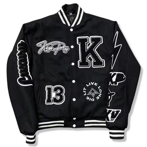 Blouson universitaire en laine bleue à manches en cuir avec logo personnalisé OEM veste Letterman de baseball pour hommes avec support vintage lettre en chenille - Product Image 6