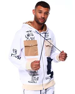 Conjunto de 2 Piezas de Sudadera con Capucha y Cremallera Completa con Múltiples Bolsillos, Diseño Personalizado Estampado, Invierno, Tallas Grandes, 100% Algodón, Chándales de Alta Calidad - Product Image 3