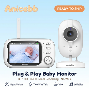 Babyphone <span class=keywords><strong>2</strong></span>.4GHz FHSS avec écran IPS HD 720P de 3,5 pouces, double caméra, écran partagé, réveil vocal VOX, audio bidirectionnel, vision nocturne, alarme de température - Product Image 1