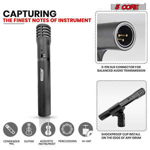 5Core Instrument <b>Microphone</b> Professional XLR Cardioid Pencil Stick <b>Condenser</b> Mic - Product Image 3
