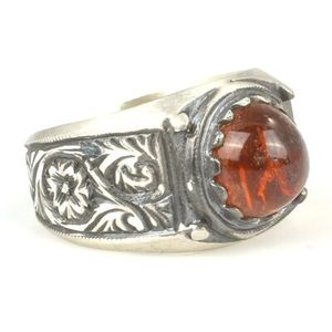 Anillo de Plata de Ley 925 para Hombre con Piedra de Ámbar, Diseño de Pluma, Chapado en Oro Rosa, Incrustación de Diamantes de Corte Ovalado, Hecho a Mano para Regalo - Product Image 2
