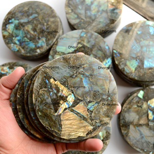 Handcrafted Natural Labradorite <b>Crystal</b> <b>Coaster</b> 4\" Semi-Precious Quartz Stone Tabletop Home Decor for House Warming Gift Set - Product Image 4