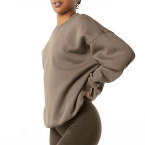 Women's High Quality Oversized Fleece Pullover Sweatshirt Custom Logo Crewneck Drop Shoulder Casual Active Terry <b>Long</b> <b>Hoodie</b> - Product Image 2