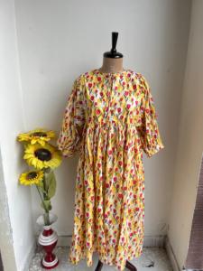 Robe en pur coton indien bloc imprimé coloré été terreux élégant confortable vêtements de jour tenue de plage Boho Maxi robe cadeau pour elle - Product Image 3