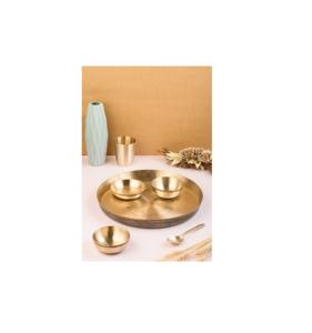 luxury Design copper stainless steel bronze thali <b>set</b> for serving dinnerware hotel classic design at wholesale price from India - Product Image 2