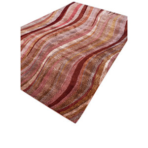 Alfombra Acar Tra-14836 de Lana y Viscosa Hecha a Mano con Diseño de Rayas Rojas y Naranjas para Decoración de Sala de Estar y Pasillo - Product Image 2