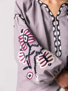 Trendy Women's Solid Color Embroidered Long Sleeve V-Neck Tassel Ukrainian Blouses Woven women's Girls <b>Top</b> - Product Image 5