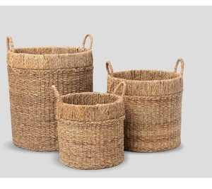 Grand panier de rangement décoratif en jonc de mer fait à la main avec poignées en anneau Organisateur tissé pour le rangement des enfants - Product Image 1