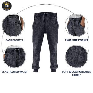 กางเกงผู้ชายเอวยางยืดล้างกรดผ้าฝ้ายโอเวอร์ไซส์ซักสไตล์สตรีท - Product Image 4