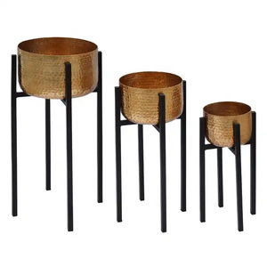 Maceta y maceta de diseño clásico, maceta decorativa de Metal marrón con recubrimiento en polvo con soporte para decoración del hogar, SET/3 - Product Image 4