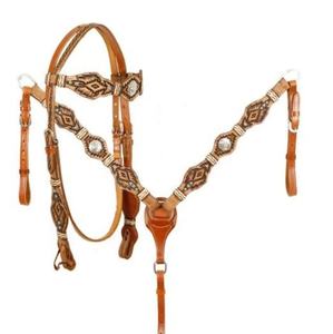 Cuir véritable de qualité taillé à la main Style occidental équitation équitation Headstall Set Quality Halter Accessoires - Product Image 1