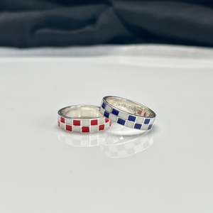 Moda 925 Anillos de esmalte de plata esterlina Tablero de ajedrez Diseño en blanco y negro Joyería unisex - Product Image 3