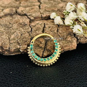 14K Or Massif Vert CZ Diamant Septum Nez Anneau Fine Jewelry. - Product Image 4