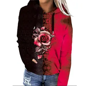 Hoodies bunga 3D cetak wanita Streetwear lengan panjang kebesaran pullover Y2k Hoodie kaus pakaian wanita