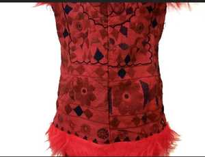 2022 Women's Sleeveless Fur Jacket with Fully Hand <b>Beaded</b> Boho Style Cotton Filled Vintage Decoration and Button Detail - Product Image 5