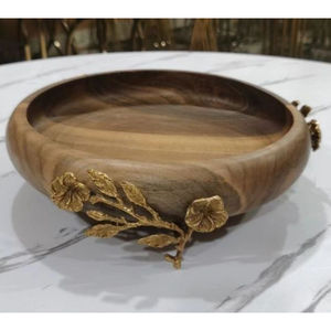 Cuenco de madera redondo de diseño antiguo con flor de Metal dorado, cuenco para servir sopa para accesorios de utensilios de cocina a buen precio - Product Image 6