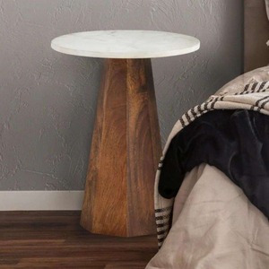 Mesa Auxiliar Portátil Decorativa Moderna con Tapa de Mármol y Patas de Madera para Muebles de Sala de Estar - Product Image 3