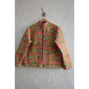 Chaqueta Acolchada de Algodón con Estampado Floral, Tejida, Ecológica, Hecha a Mano, Cálida, de Manga Larga, con Botones, Estilo Étnico, para Invierno, al por Mayor - Product Image 1