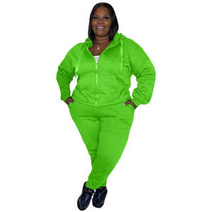 Ensemble de survêtement deux pièces pour femmes grandes tailles, été, fermeture éclair, design personnalisé, imprimé streetwear, 100% coton molletonné, longueur genou - Product Image 1