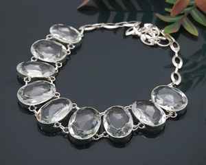 Faceted White Topaz Necklace 925 Sterling Silver Oval Shape Gemstone Handmade Adjustable Chain Jewelry <b>Gift</b> - Product Image 3