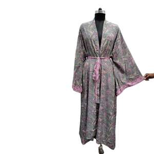 Vestido Largo Tipo Kaftan Vintage para Mujer, Tejido Suave de Seda Sari, Estilo Casual y Elegante - Product Image 3