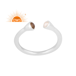 Meilleures ventes Bague réglable en argent sterling fin avec perle naturelle et pierre précieuse Labradorite Fabricant de bijoux personnalisés - Product Image 1