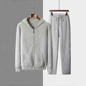 Survêtement ODM décontracté en coton et laine à capuche avec poche avant zippée ensemble printemps solide dernier design - Product Image 1