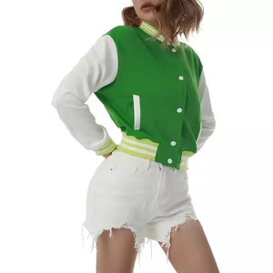 Facile à porter veste universitaire pour femmes avec manches en cuir et logo personnalisé à la mode bombardier style baseball veste d'extérieur d'hiver - Product Image 5