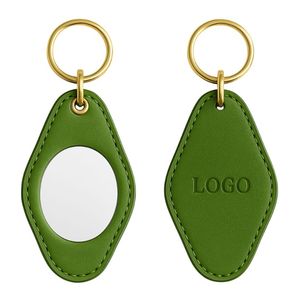 Custom Logo Compact Mirror <b>Keychain</b> Pu <b>Leather</b> Keyring - Product Image 1