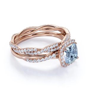 Anillo de piedras preciosas de Aguamarina con corte de cojín de Plata de Ley 925 a la moda con estilo para mujer, regalo para ella - Product Image 5