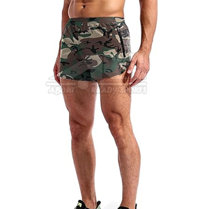 Pantalones cortos deportivos para correr de lona para hombre, transpirables, para correr, con cierre de cintura elástica, patrón sólido - Product Image 2