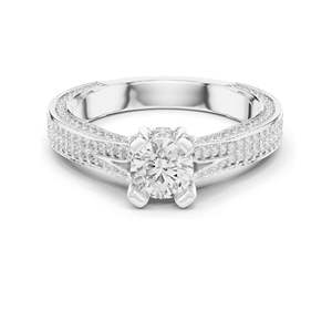 Bague de fiançailles en diamant de laboratoire rond brillant de 1,502 carats avec accents pavés, clarté VVS-VS EF, or 18 carats, 14 carats, 10 carats et argent 925 - Product Image 1