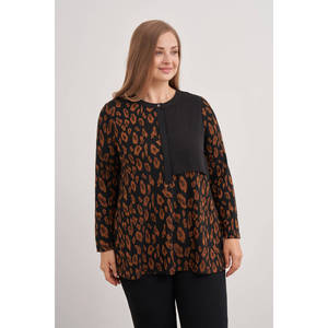 Blusa de Punto con Estampado de Leopardo para Mujer, Estilo Vintage, con Encaje, Informal - Product Image 3