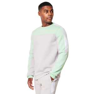 Sudadera para Hombre en Verde Menta y Gris con Bloques de Color, Logotipo Personalizado, Manga Larga, Cuello Redondo, Estilo Casual Urbano, OEM ODM - Product Image 3