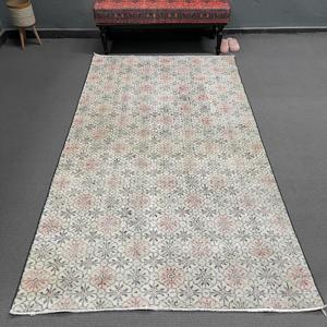 พรมวินเทจขนาด 4.6x7.9 ฟุต พรมตุรกี พรมลายดอกไม้สีเทา ทำจากขนสัตว์ - Product Image 1