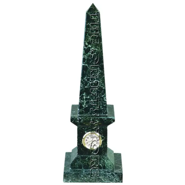 Marble & Onyx Natural Stone Customize Wholesale Hand Crafted Obelisk Shape Table Clock For Home & Office Decoration