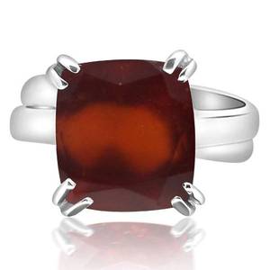 NOVAMART Fine Certified Natural Hessonite <b>Garnet</b> (Gomed) 3.25-12.25 Ratti Adjustable <b>Silver</b>(925) Cushion Prong <b>Ring</b> Fine Astrolo - Product Image 1
