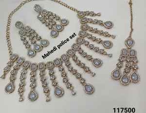 Antique Gold Plated Beautiful Stunning Cubic Zircon <b>Crystal</b> Dangle Drop Choker Wedding Necklace Jewelry With <b>Earrings</b> for Women - Product Image 2