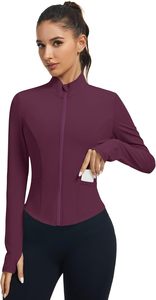 Léger Slim Fit femmes à manches longues fermeture éclair complète sport Yoga hauts Gym entraînement course piste Yoga vestes - Product Image 5