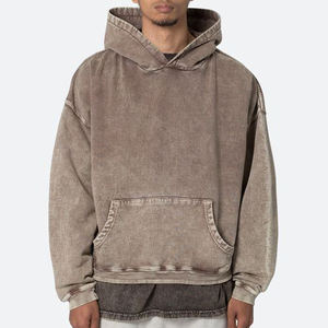 Sudadera con capucha de gran tamaño con lavado ácido Vintage para hombre, ropa de calle holgada de algodón pesado, Sudadera con capucha básica con logotipo personalizado - Product Image 4